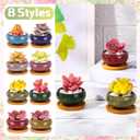 24 Pcs Small Succulent Pots with Drainage - 2.5 Inch Mini Ceramic Cactus Planters with Bamboo Saucers, 8 Colors Ice Crack Glaze Flower Pots for Plants, Home Office Desk Decor