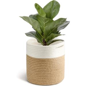 TIMEYARD Jute Rope Plant Basket Small Woven Storage Baskets for Up to 7" Planter, 8" x 8" Decorative Plant Pot Cover Woven Planter Basket Laundry Baskets with Handles Modern Home Dcor