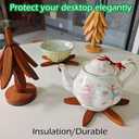 Premium Wooden Trivets Set of 3 - Auto Unfold Tree Design Hot Pot Holders & Countertop Protectors | Walnut Wood (Beech)