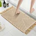 H.VERSAILTEX Waffle Bath Mat Super Absorbent Boho Bath Mat Non Slip Bath Rugs for Bathroom Floor Machine Washable Dry Fast Bathroom Rugs with Tassels, 17" x 24", Sand