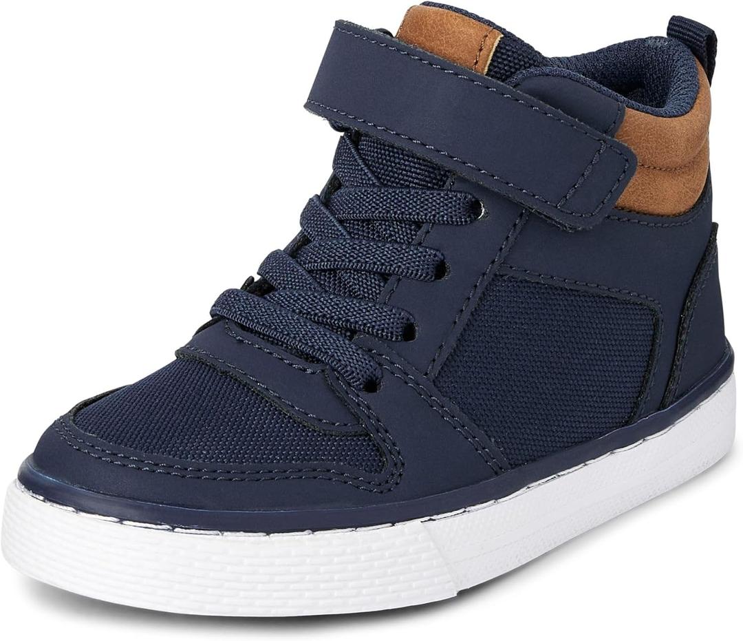 The Children's Place Boy's Casual Lace Up Hi Top Sneakers (11 Little Kid, Navy)