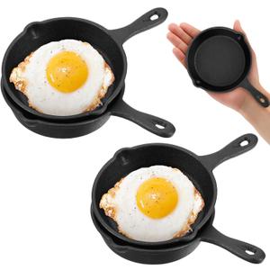 4 Pack 4 Inches Mini Cast Iron Skillet, Small Frying Pans with Double Drip-Spouts for Stove, Oven, Grill Safe, Indoor and Outdoor Use, Non-stick