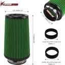 RYANSTAR Universal Clamp-On Air Filter Three Different Size 3in 3.5in 4 in High Flow Round Tapered Cone Closed-Top Cool Air Filter Cleaner Fit Compat
