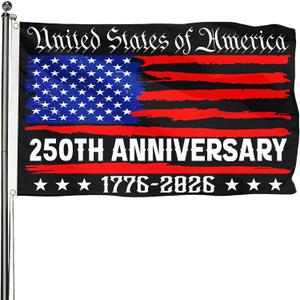 2 x 250TH Anniversary Party Flag, 3x5 Feet Outdoor Flag | with 2 Brass Grommets, for Garden Patriotic Balcony Decor