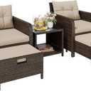 5 Piece Patio Furniture Set, PE Wicker Outdoor Furniture Set with Soft Cushions & Coffee Table, Outdoor Lounge Chairs with Ottoman for Porch, Lawn, Balcony, Khaki-Beige