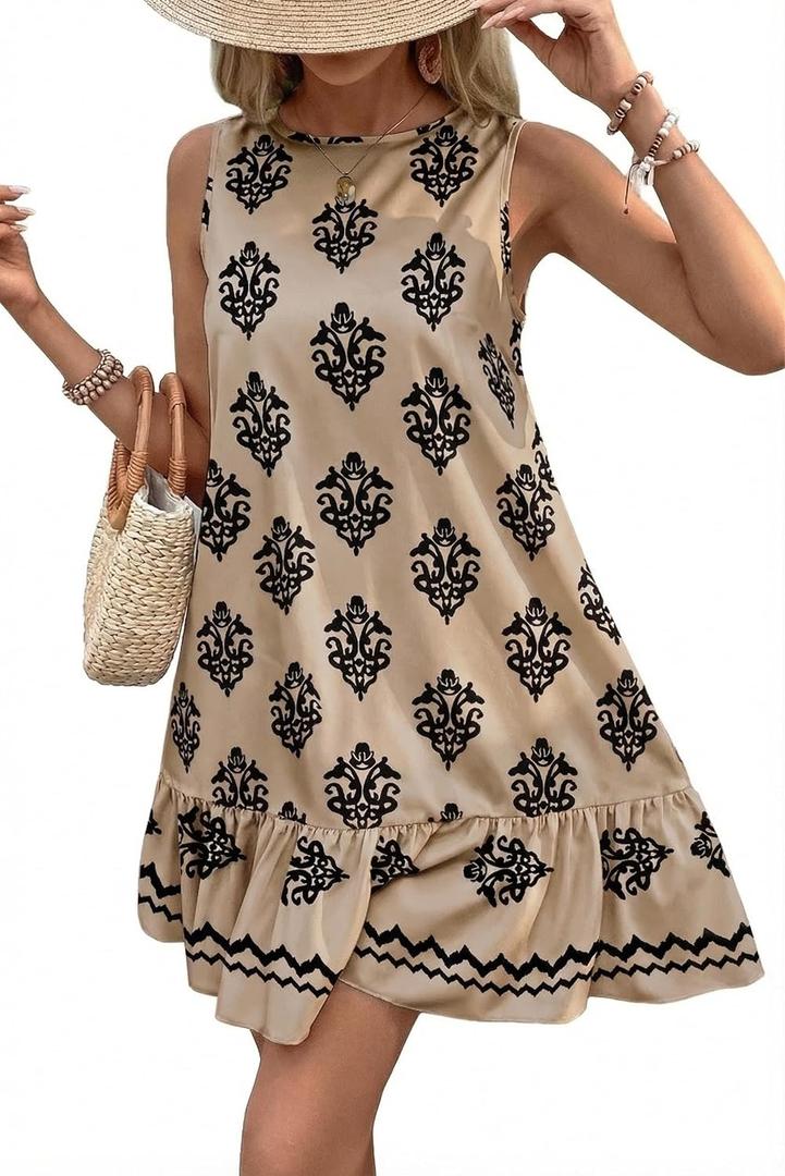 BLENCOT Womens Boho Dress Sleeveless Ruffle Mini Summer Vacation Casual Dresses (XL)