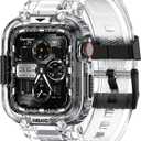 amBand Bands Compatible with Apple Watch 9/8/7 45mm, M1 Sport Series Rugged Case with TPU Strap Military Protective Tough Cover Bumper for iWatch SE3/SE2/SE/6/5/4 44mm Men Clear