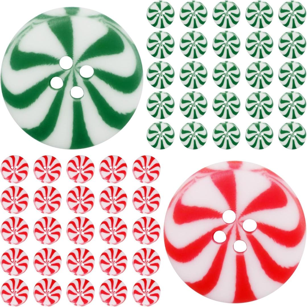 50Pcs Christmas Candy Decorative Buttons, Sewing Christmas Buttons for Clothes Decorations Winter Double Color Christmas Candy Buttons Decors, Xmas Candy Craft Supplies for Home Party DIY