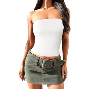 Imily Bela Womens Summer Tube Tops Strapless No Pad Clubwear Y2K Going Out Stretchy Basic Casual Cami Tops S, White