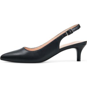 GENSHUO Low Kitten Heels Women's Slingback Dressy Pumps Pointed Closed Toe Ankle Strap Elegant Wedding Pumps Formal Comfortable Shoes 6, Black