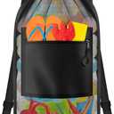 BROTOU Beach Mesh Backpack with Double Shoulder Strap, Large Mesh Beach Toy Bag, Drawstring Sand Toys Bag with Top Handle, Pool Bag for Beach Trips, Balls Storage Bags