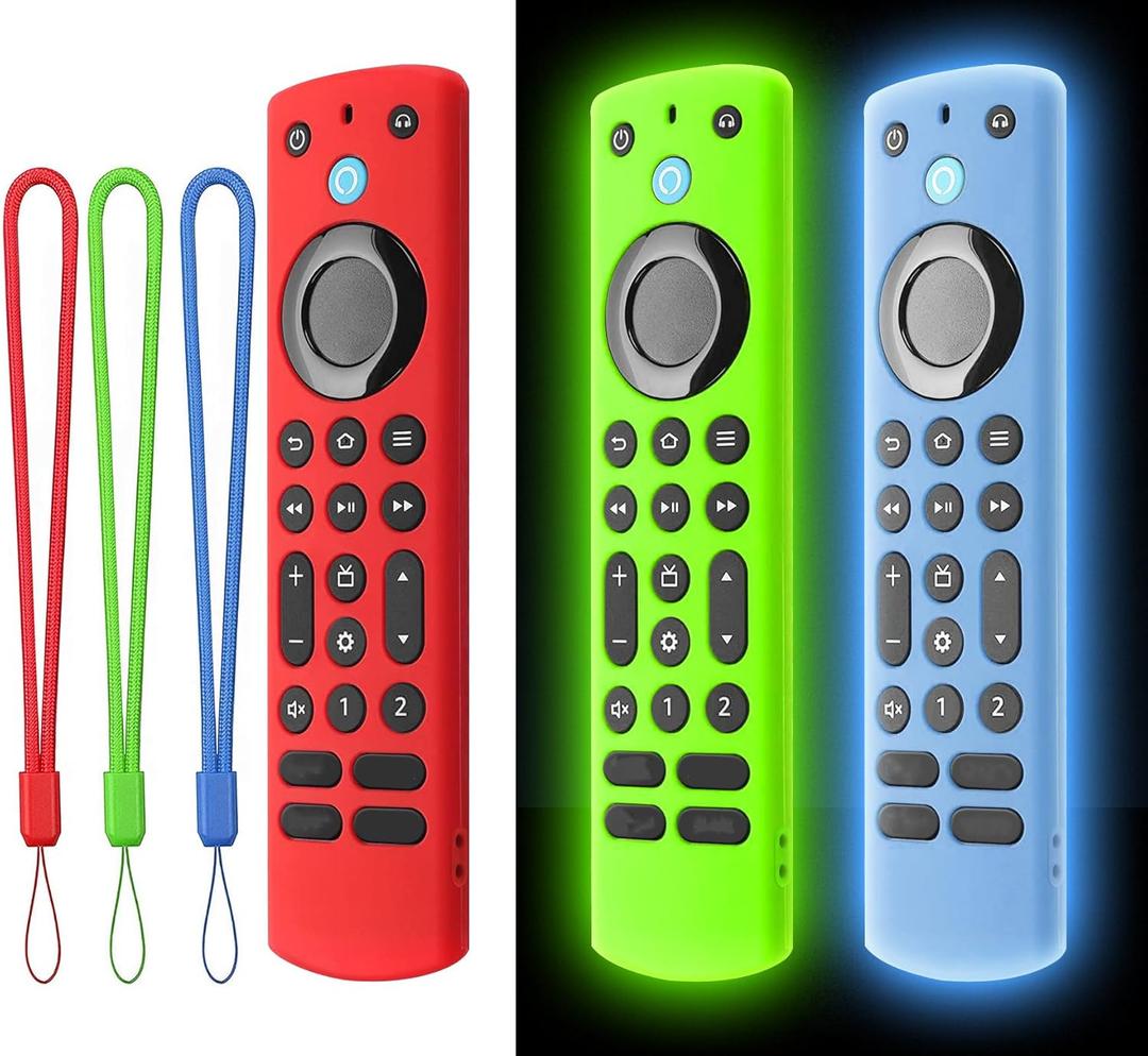 [3 Pack] Climberer Firestick Pro New Cover - Fire TV Voice Remote Pro2025- Shockproof Silicone Protective Case for Improved Grip and Durability (Green + Blue)+ red