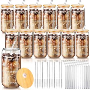 12 Pcs Christian Gifts for Women Christian God Says You Are Glass Tumblers Set 16oz Iced Coffee Cups with Lids Glass Straws Scripture Bible Verse Cups Gifts for Women