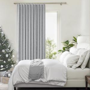Gray Pinch Pleated Full Blackout Curtains Linen Texture Thermal Insulated Window Treatment Panel 84 Inch for Living Room Bedroom Noise Reducing Back Tab Drapes with Hooks, 1 Panel, 60"Wx84"L (Grey)