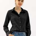 DOUBLJU Classic Dress Shirts Long Sleeve Slim Fit Button Down Y Shirt Basic Casual Soft Blouse Tops for Womens with Plus Size (Black, XXXL)