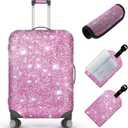 Tudguiloae Travel Luggage Cover,Pink Glitter Theme Suitcase Cover Accessory Kit, Luggage Tag, and Comfortable Luggage Handle Wrap, Washable Zipper Close Luggage Suitcase Protector (18-20 inch,S)