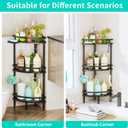 HapiRm Standing Corner Shower Caddy - 3 Tier Shower Organizer Corner with Soap Holder and 4 Hooks, Rustproof Bathroom Storage Shelves with Adhesives, Black