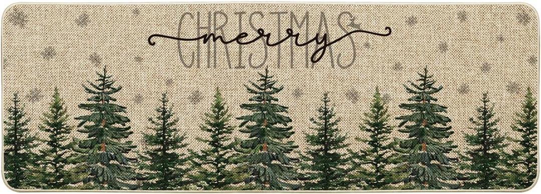 Artoid Mode Pine Trees Snowflakes Merry Christmas Doormat, Winter Home Decor Low-Profile Door Mat Floor Mat 17x47 Inch (1'5" x 3'11" (Rectangular), Green)