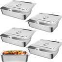 Hotel Pan, Full Size Steam Table Pan 6" Deep Stainless Steam Table Pan with Lid Full Size Food Pan 20.8" L x 13" W Anti Jam Stainless Steel Buffet Pan Commercial Stainless Steel Pan (4 Pack)