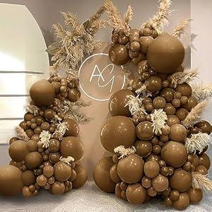 Brown Tan Balloons Arch Kit Double Stuffed Balloon Garland Coffee Balloons Different Sizes 18/ 12/ 5In For Birthday Baby Shower Neutral Boho Party Decorations