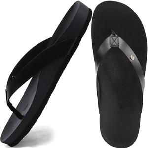 ONCAI Womens Flip Flops For Women Comfortable Strap Yoga Mat Non-Slip Women's Thong Sandal Casual Summer Beach Slippers With Arch Support Black Size 9.5