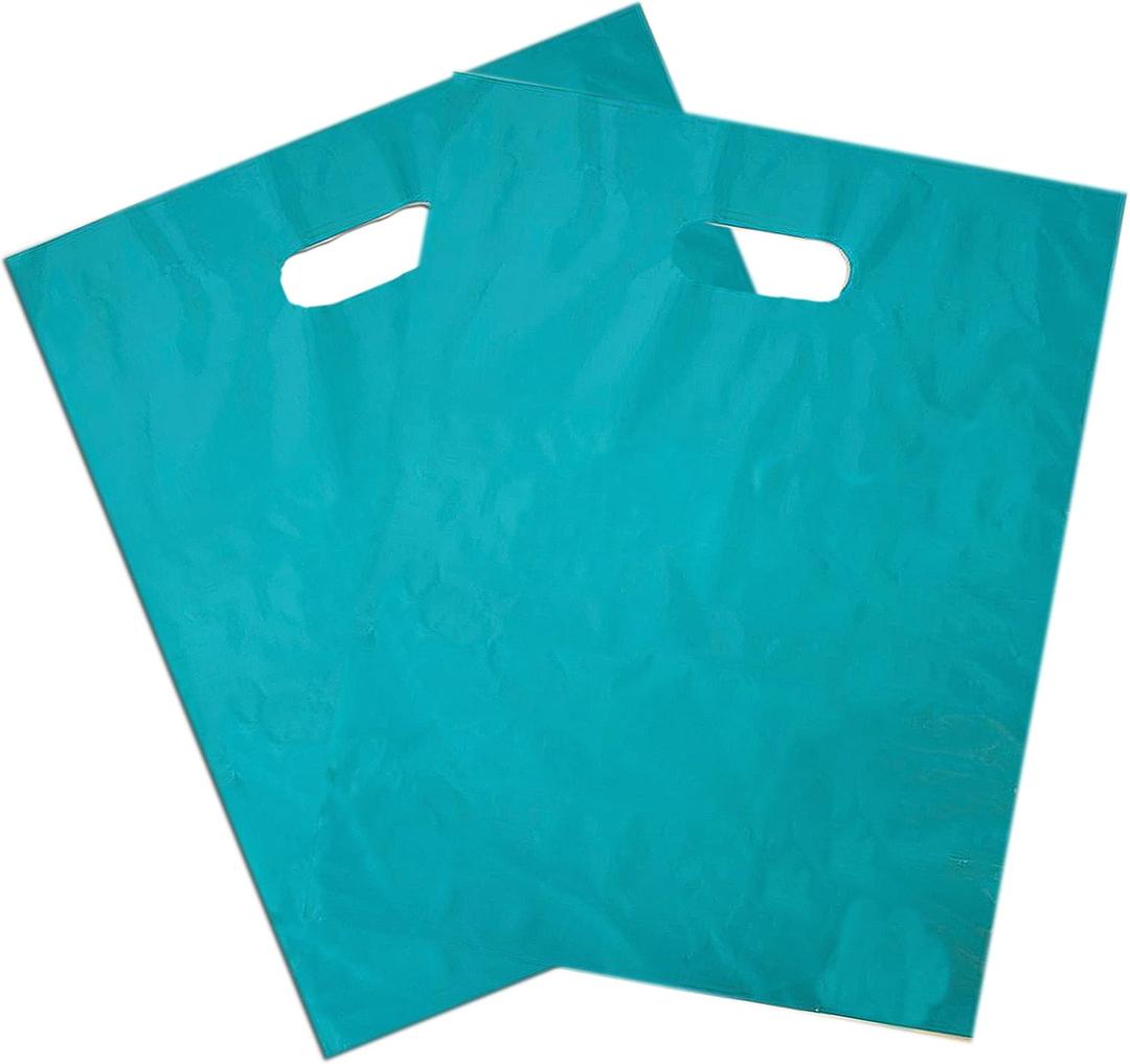 Choice Marts 100 Teal Plastic Bags With Handles – 12"X15" Glossy 2 Mil Thick Teal Gift Bags For Merchandise And Small Business