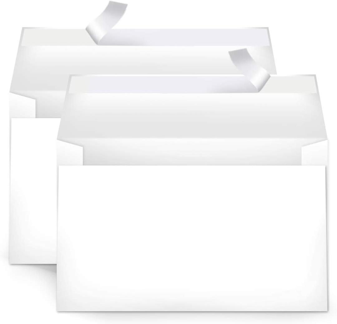 Amazon Basics A9 Blank Invitation Mailing Envelopes, Peel & Seal, No Licking, 5-3/4 x 8-3/4 Inches, White, Pack of 100
