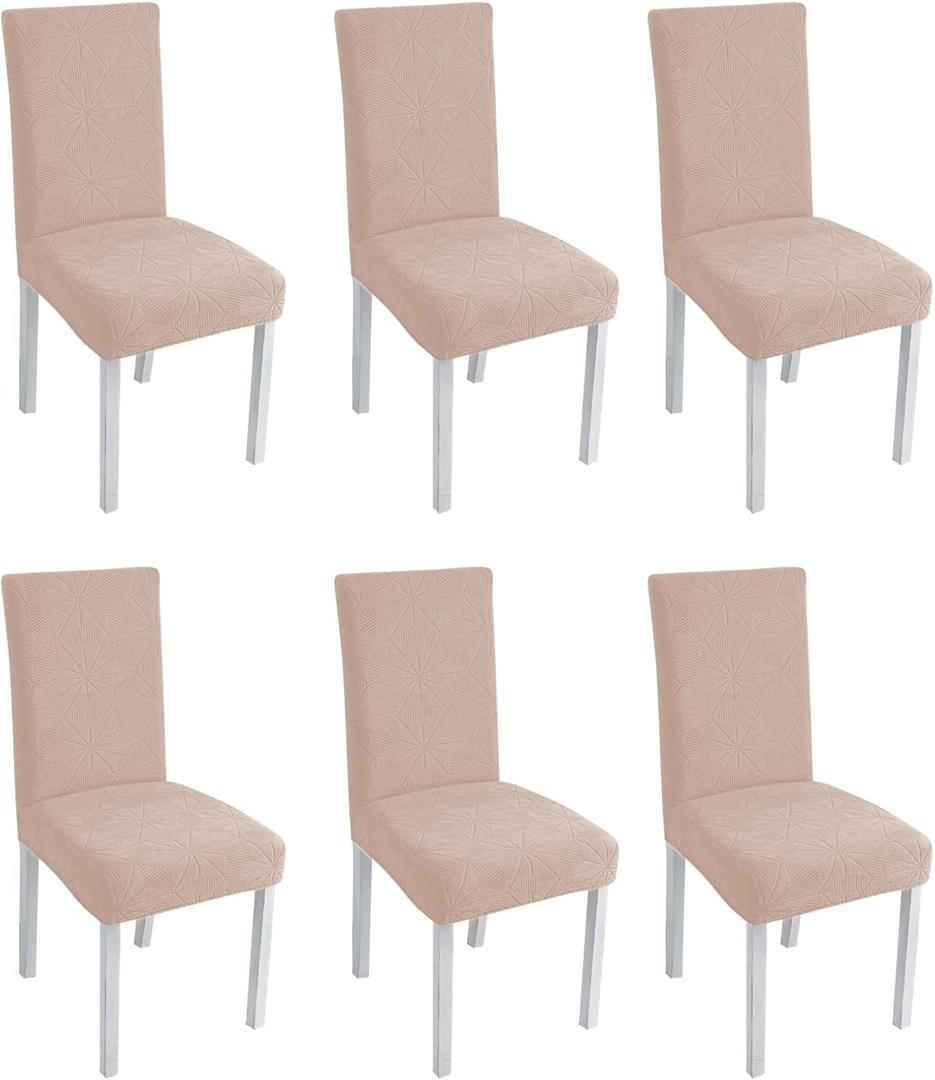 Oparhlei Dining Room Chair Covers - Stretch Jacquard Upholstered Parson Chair Slipcover Set of 6, Removable Washable Chair Seat Protector for Dining Room, Kitchen, Restaurant, Banquet, Khaki