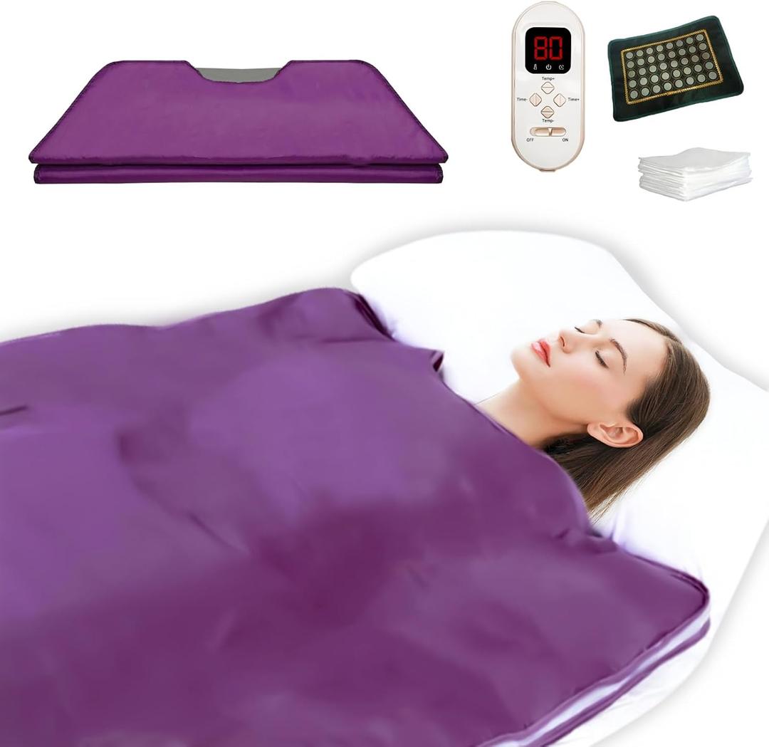 Purple Jade and Tourmaline Infrared Sauna Blanket, 71x32 Inch, 2-Zone Control, Detox, Pain Relief, Oxford Cloth, Home Sauna Blanket