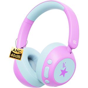 Steellumen Nova1Star Active Noise Cancelling Headphones for Kids, 70H Play Time,Bluetooth6.0,3-Level Volume 75/85/94dB,ANC Safe Wireless Listen, Fast Charging,with Mic,for School,Travel & Airplane (Purple)