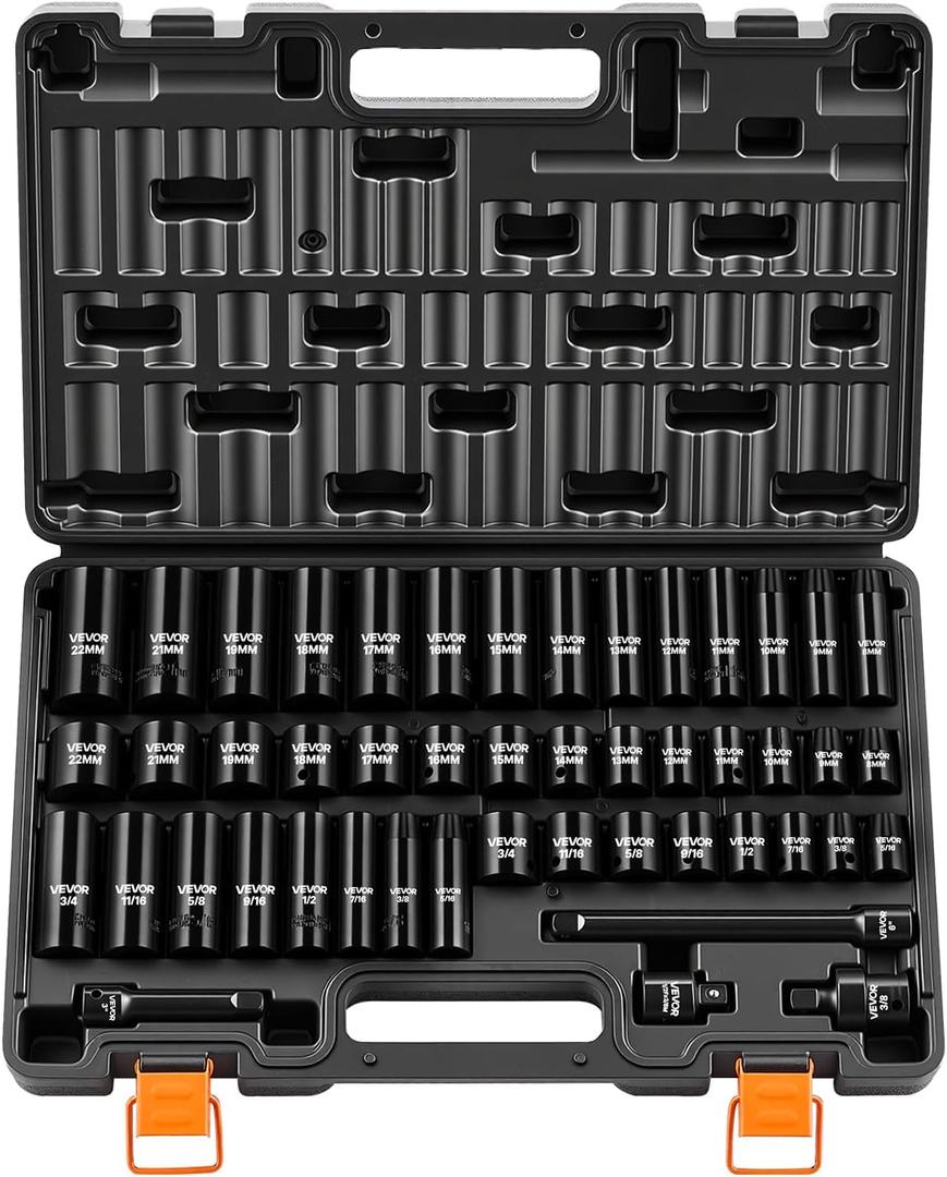 VEVOR 3/8" Drive Impact Socket Set, 48-Piece, Deep & Shallow Kit