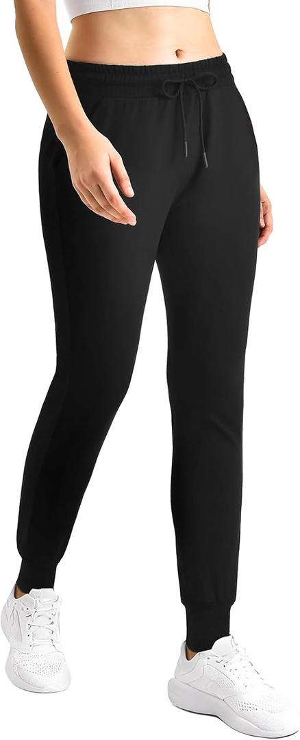 CADITEX Womens Joggers with Pockets,Stretch Active Drawstring Sweatpants Women for Travel Workout Running (Small, Black)
