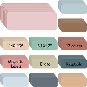 Ctosree 240 Pcs Dry Erase Magnetic Labels 3.2'' x 1.2" Reusable Magnetic Name Tags Blank Name Magnets Colorful Tag Stickers Strips for Whiteboard Locker School Office(Soft Color)