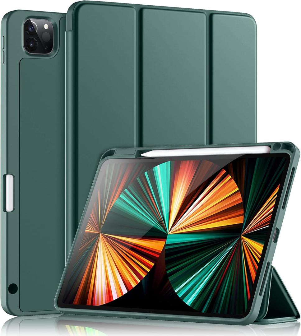 Wenlaty Compatible with iPad Pro 11 Inch Case 4th/3rd/2nd Generation with Pencil Holder, for iPad 11 Pro Case 2022/2021/2020, Trifold Slim Protective Cover with Soft TPU, Auto Wake/Sleep, Pine Green