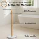 KES Width Adjustable Free Standing Towel Rack with 3X Thicker Weighted Natural Marble Base, 2-Tier Wooden Towel Rack Stand for Bathroom Floor, 18/8 Stainless Steel, Brushed Finish, BTH800-2
