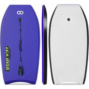 Bodyboard 33-inch/37-inch/42-inch Premium IXPE Body Board with Coiled Wrist Leash, Super Lightweight EPS Core and HDPE Slick Bottom, Perfect Surfing for Kids Teens and Adults