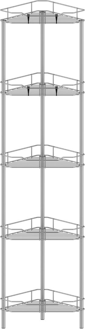 5 Tier Floor Standing Corner Shower Caddy Organizer Shelf with Hooks, Bathroom Shelves Stand Rack, Gray