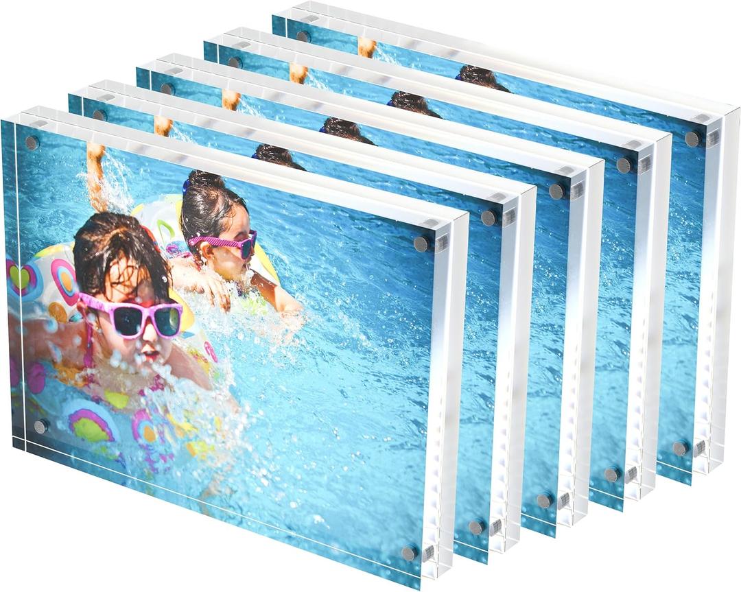 DreamShore 4x6 Acrylic Magnetic Picture Frame, 5 Pack Clear Frameless Rectangle Photo Frame for Desktop Display