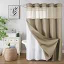 Colorful Star No Hook Waffle Shower Curtain with Snap in Fabric, Waterproof Shower Curtains with See Through Top Window, Hotel Luxury Heavy Duty Bathroom Curtain and Liner Set, 72'' x 75'', Beige