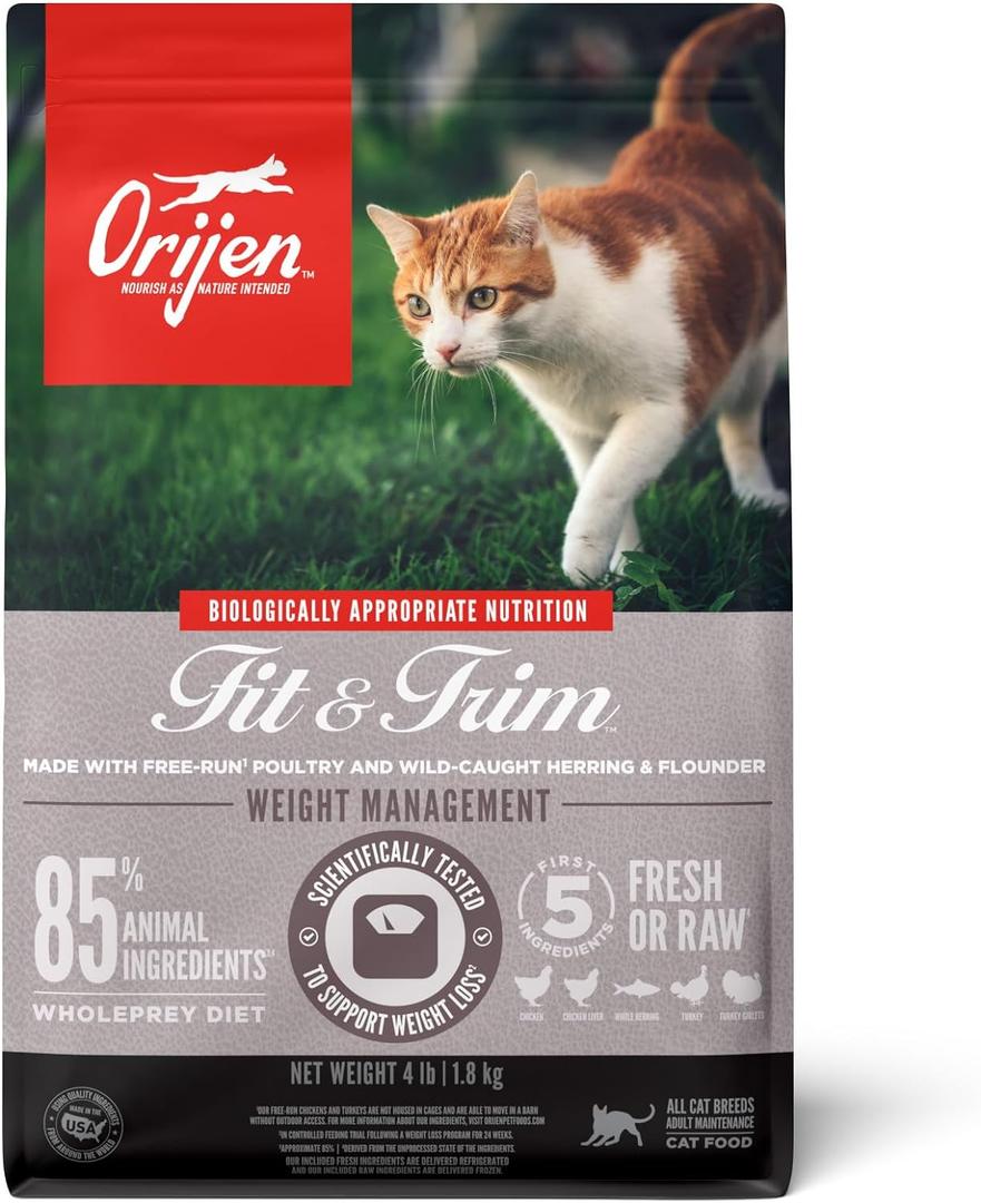 ORIJEN Fit & Trim Grain Free High Protein Premium Dry Cat Food 4lb Bag (4 Pound (Pack of 1))