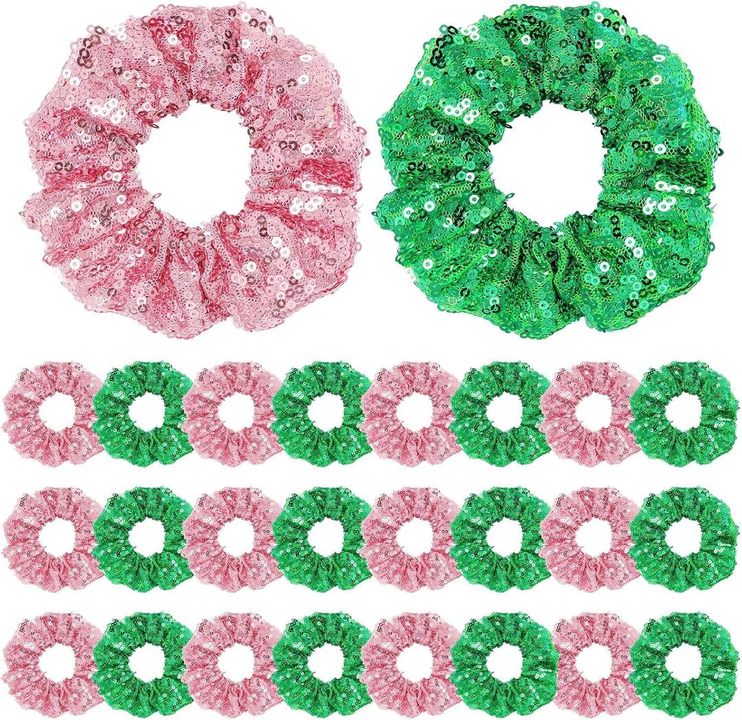 24 Pcs Pink and Green Hair Scrunchies Christmas Stocking Stuffers Good Witch and Princess Wizard Party Favors Witch Hair Accessories Wizard Movie Fan Women Friendship Gifts(Sequin Style)