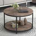 NSdirect Round Coffee Table, 25.6" Small Coffee Table for Living Room,2-Tier Rustic Wood Desktop with Storage Shelf Modern Design Home Furniture(Light Walnut)