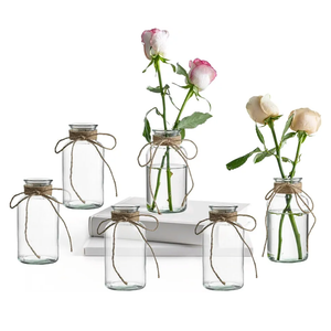 Vintage Glass Vases, Mason Jars for Centerpieces, Farmhouse Mason Jar Vase with Rope Design, Centerpiece Vases for Table, Wedding & Home Decor (6)