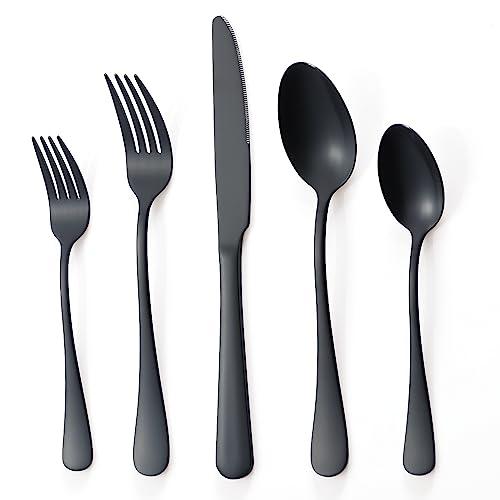 Briout Matte Black Silverware Set, Set of 20 Pack, Black Flatware Utensil Set Include Fork Knife Spoon for Kitchen Home Restaurant, Premium Tableware
