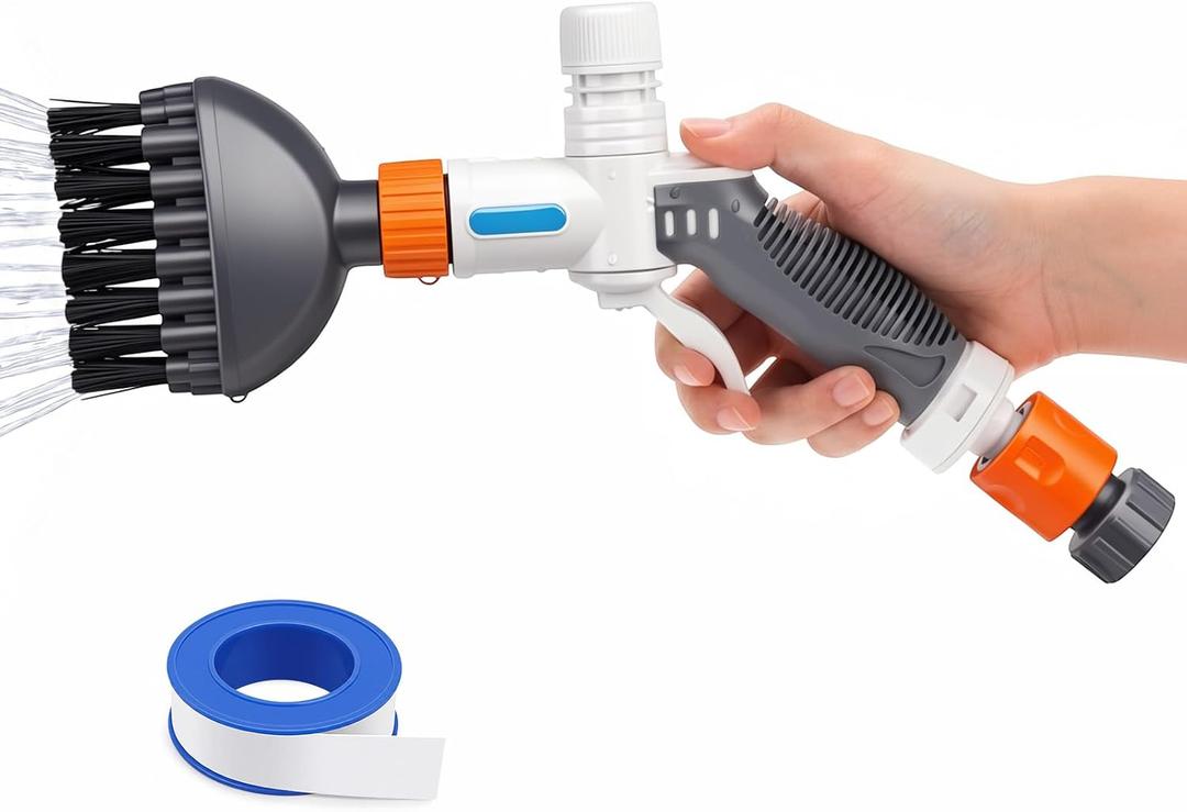 Havawish Pool Filter Cartridge Cleaner with Soap Dispenser Plumber Tape Set Scrubber Brush Wand for Spa Pool Filters Cleaning Kit Hot Tub Fits 3/4" Garden Hose