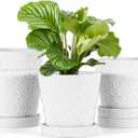 EFISPSS Flower Planter –5 inch Ceramic Plant Pots with Drainage Holes and Ceramic Tray - Gardening Home Desktop Office Windowsill Decoration Gift Set of 4 - Plants NOT Included (White)
