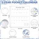 2 x ReliThick 7" x 6.5" 2026-2027 Pocket Calendar for Purse Small Monthly Planner Notebook PVC Cover Pocket Calendar Notepads Appreciation Present Gift for Women Mom Friend Teacher(Blue and White Floral)