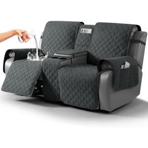 TAOCOCO 100% Waterproof Loveseat Recliner Covers with Console, Dark Gray