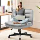 Criss Cross Chair with Wheels Armless Cross Legged Office Chair Wide Home Office Desk Chair Swivel Comfy Vanity Desk Chair Height Adjustable Mid Back Wide Seat Computer Task Chair, Gray 