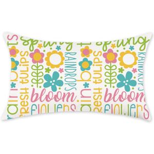 Spring Throw Pillow Cover 12x20 Inch Farmhouse Bloom Flowers Decorative Pillows Outdoor Patio Cushion Case for Sofa Couch Home
